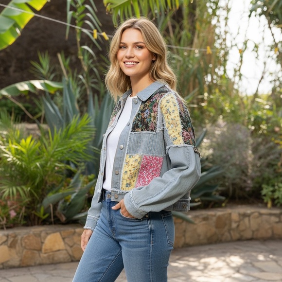 POL BOHO Patchwork Denim Women Size Small Jacket With Stitching Detail NEW - Picture 10 of 16